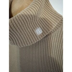Ralph Lauren Women's Camel Tan Turtle Neck Work Sweater Cotton Neutral Corpcore